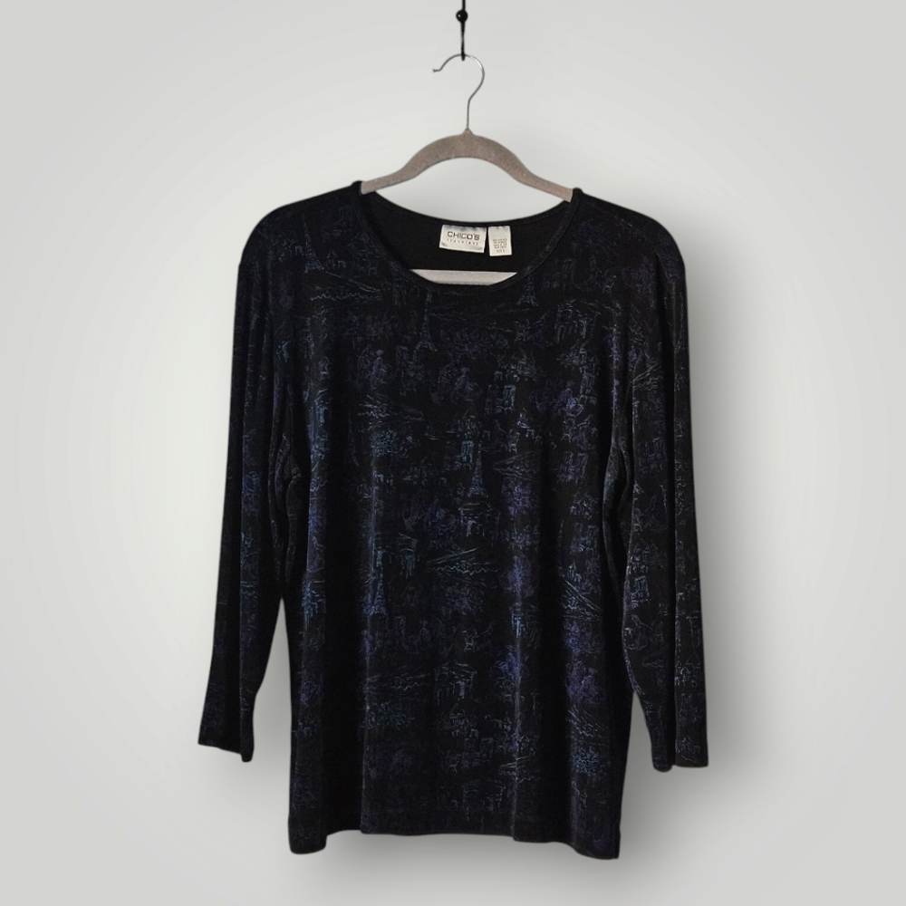 Chico's Travelers Top Womens 3 US‎ XL 16 Velvet Texture Allover Print Slinky